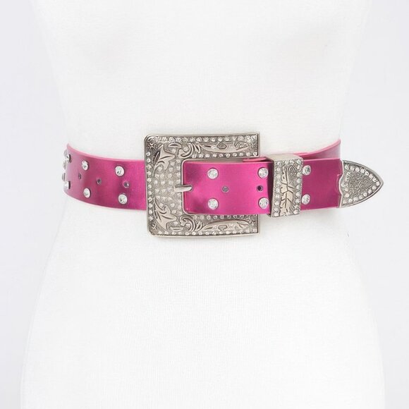 Rhinestone Buckle Metallic Belt W/stones main image 6